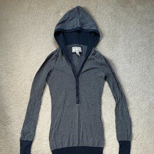 Heritage Navy Striped Button-up Hooded Sweater